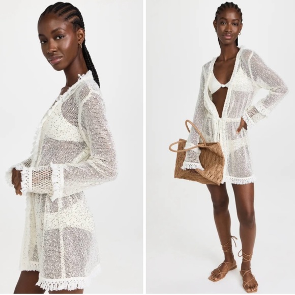 Ramy Brook Cecilia Sequin Crochet Cover Up Jacket - Picture 10 of 16